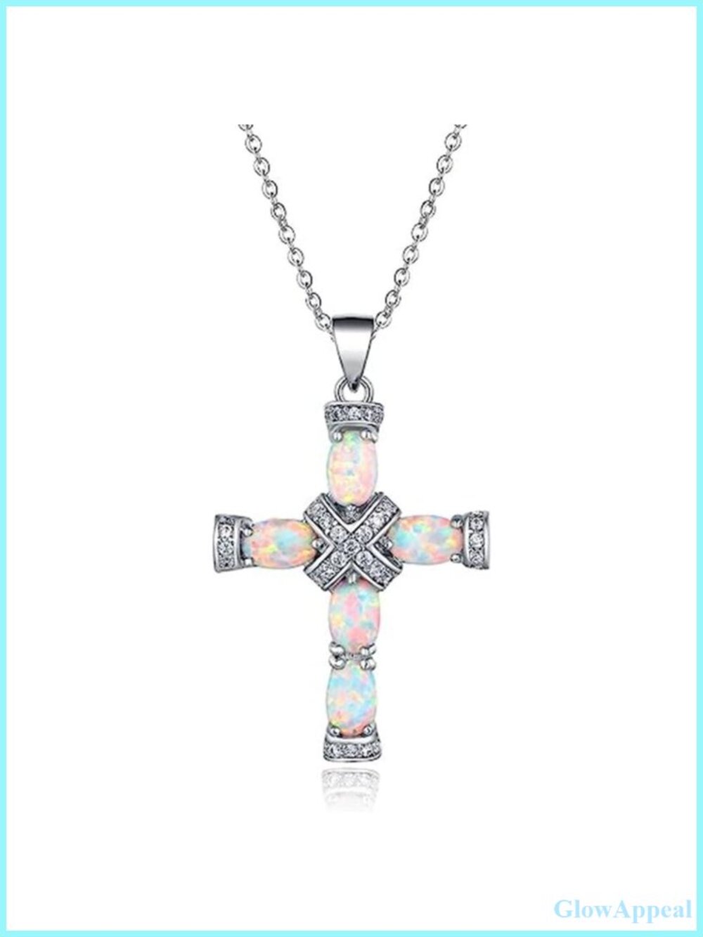 Gothic Oval Synthetic Opal Cross Pendant Necklace for Women Party Banquet Gift